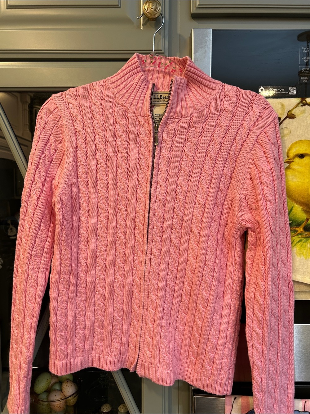 L.L. Bean Vintage Pink Cotton Cable Knit Zip-Up Cardigan Sweater XS - Picture 4 of 4